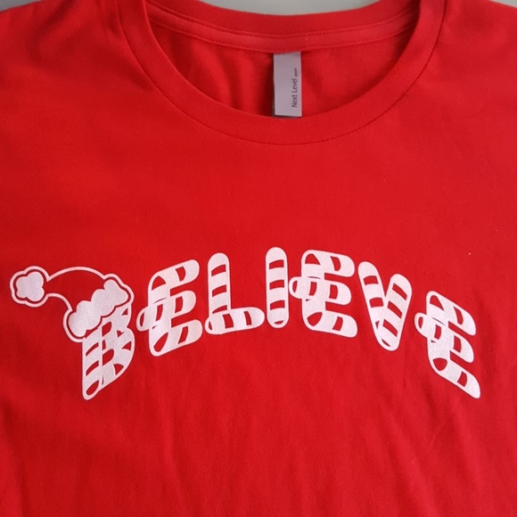 'Believe' Christmas t-shirt. Red. Santa hat... - Picture 1 of 4